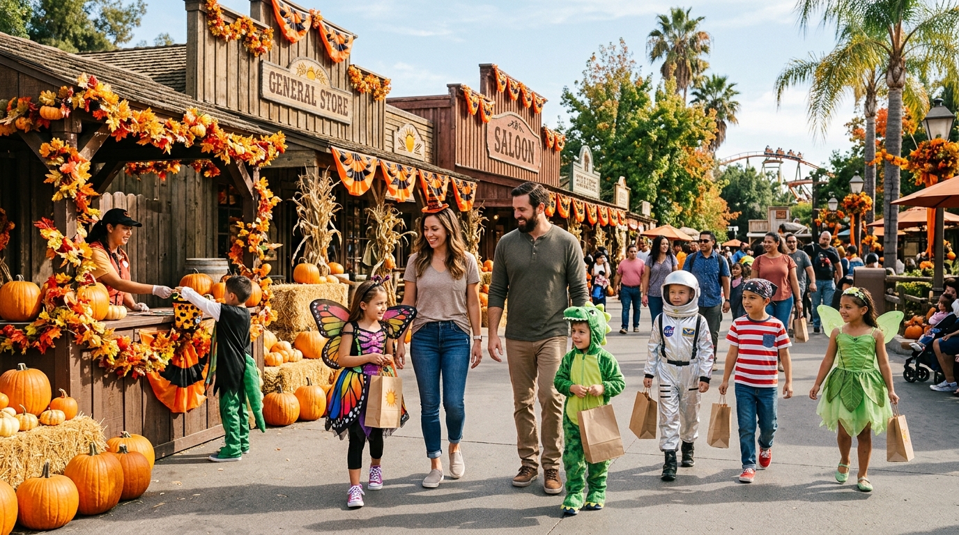 Children trick-or-treating at a family Halloween event in Buena Park